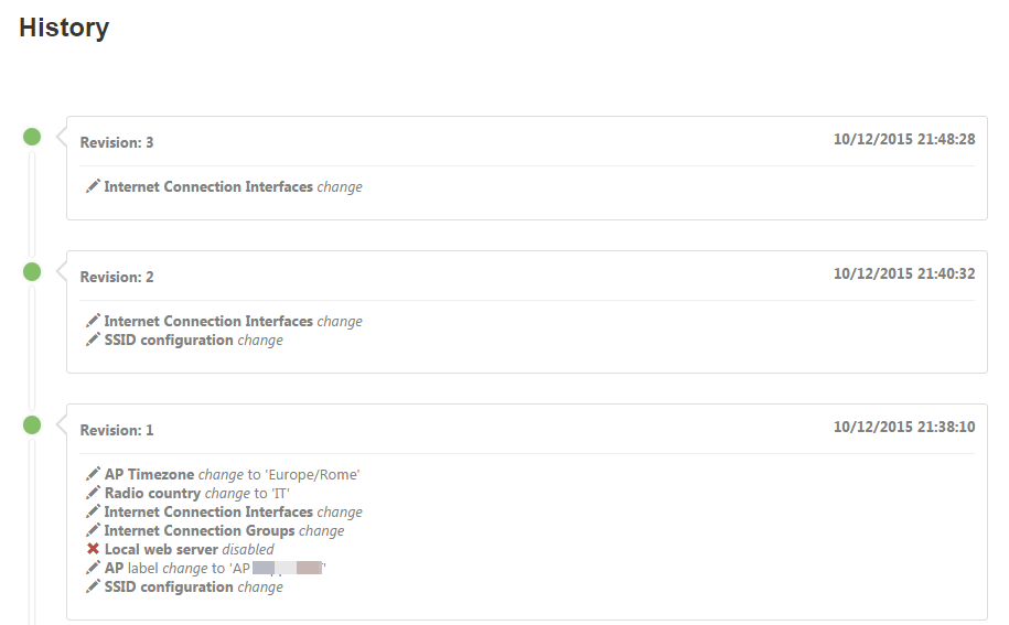 Show revisions of the access points' configuration